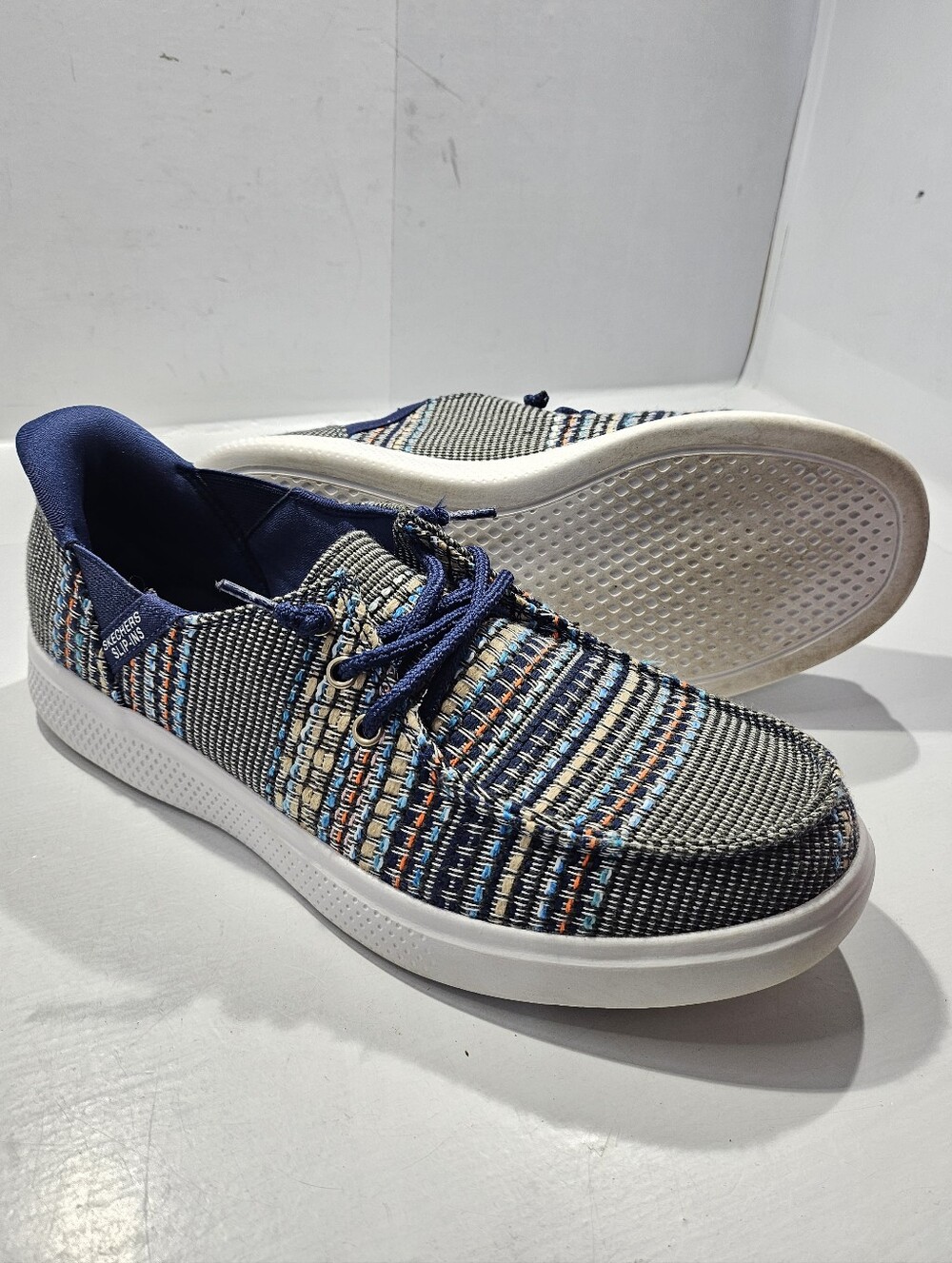 SKECHERS SLIP-INS BOBS SKIP CUTE WOVEN AZTEC COMFORT SHOE WOMEN'S 9.5 NAVY MULTI